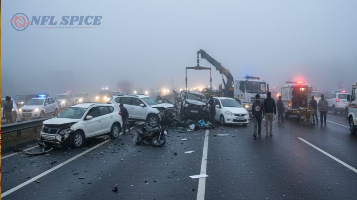 हापुड़ में कोहरे का कहर: एनएच-9 पर आधा दर्जन वाहन भिड़े, हाईवे बना जाम का मैदान