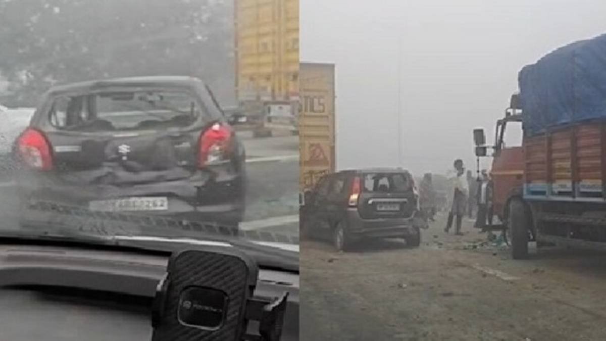 मथुरा-बरेली हाईवे पर कोहरे के कारण चार वाहन भिड़े, एक्सीडेंट में छह घायल - सुबह 4:50 बजे की घटना