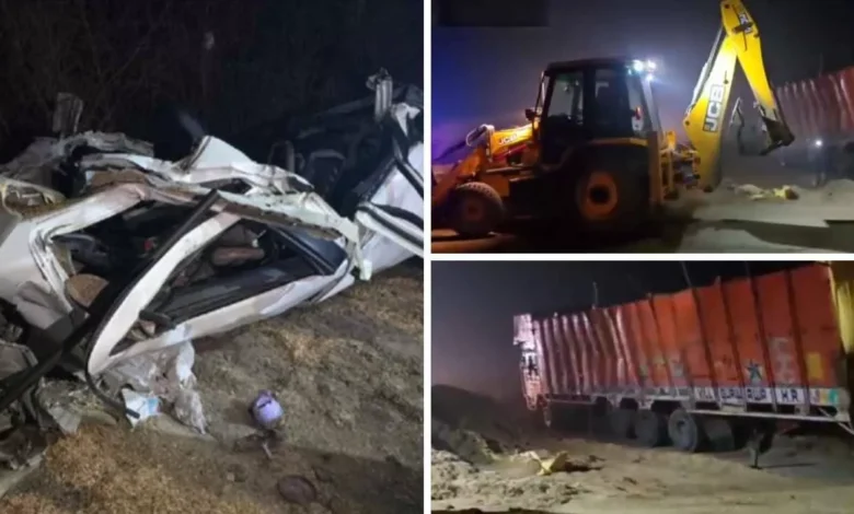 झज्जर में गुरुग्राम रोड पर खौफनाक हादसा: तुड़े से भरा ट्रक कार पर पलटा, 5 लोगों की मौत