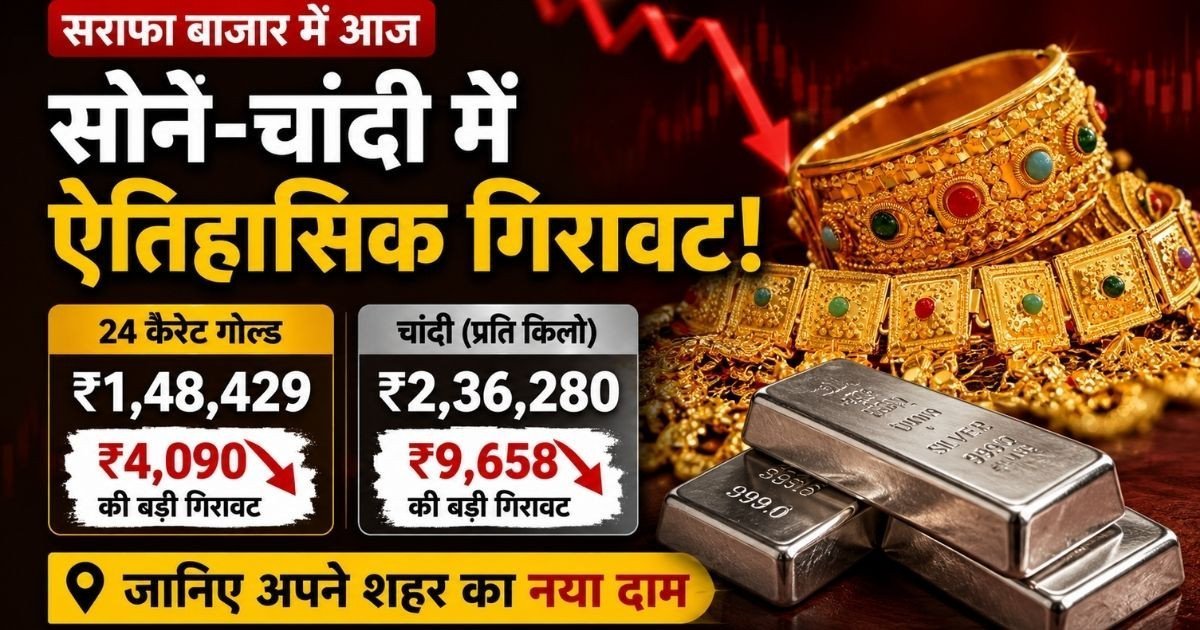 सोने-चांदी की कीमतों में आया महा-भूकंप! एक झटके में ₹4,000 से ज्यादा टूटा गोल्ड, चांदी ₹9,600 से अधिक लुढ़की, चेक करें आज का नया रेट