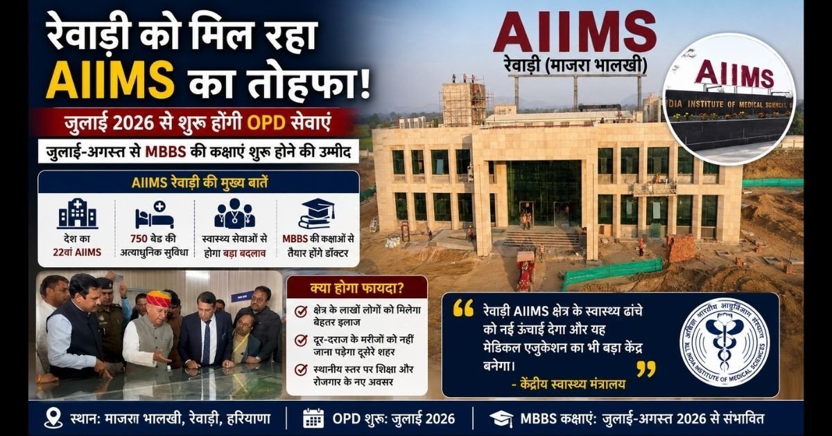 AIIMS Rewari Update: हरियाणा के रेवाड़ी एम्स में जुलाई 2026 से शुरू होगी ओपीडी, जानें कब से बैठेंगे एमबीबीएस छात्र