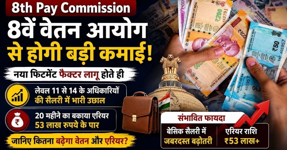 केंद्रीय कर्मचारियों की लॉटरी! 8वें वेतन आयोग में फिटमेंट फैक्टर पर आया बड़ा अपडेट, इस फॉर्मूले से खाते में आएंगे ₹53 लाख तक एरियर