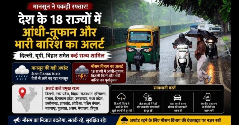 Monsoon Update: केरल के बाद 18 राज्यों की तरफ बढ़ा मानसून, दिल्ली-यूपी समेत इन इलाकों में आंधी और भारी बारिश का अलर्ट