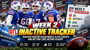 NFL Week 2 Inactive Tracker: Massive Roster Adjustments Alter Lineups and Betting Lines Before Kickoff 4 NFL Week 2 Inactive Tracker: Massive Roster Adjustments Alter Lineups and Betting Lines Before Kickoff